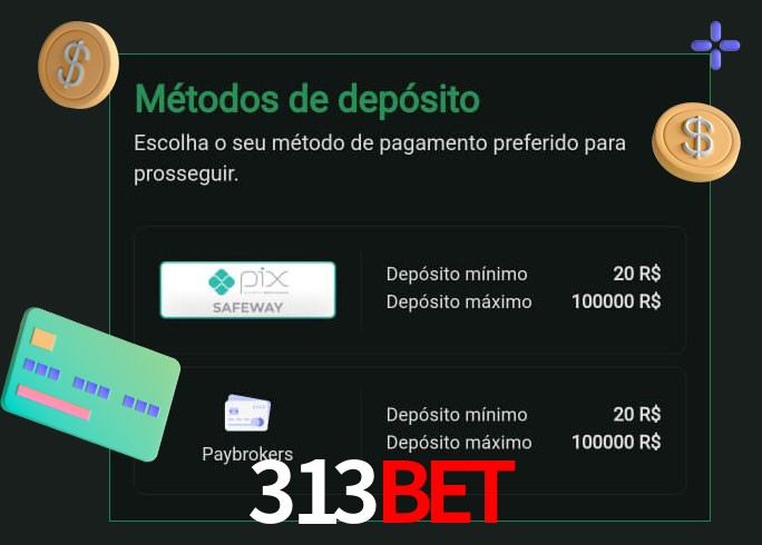 O cassino 313Bet oferece uma grande variedade de métodos de pagamento